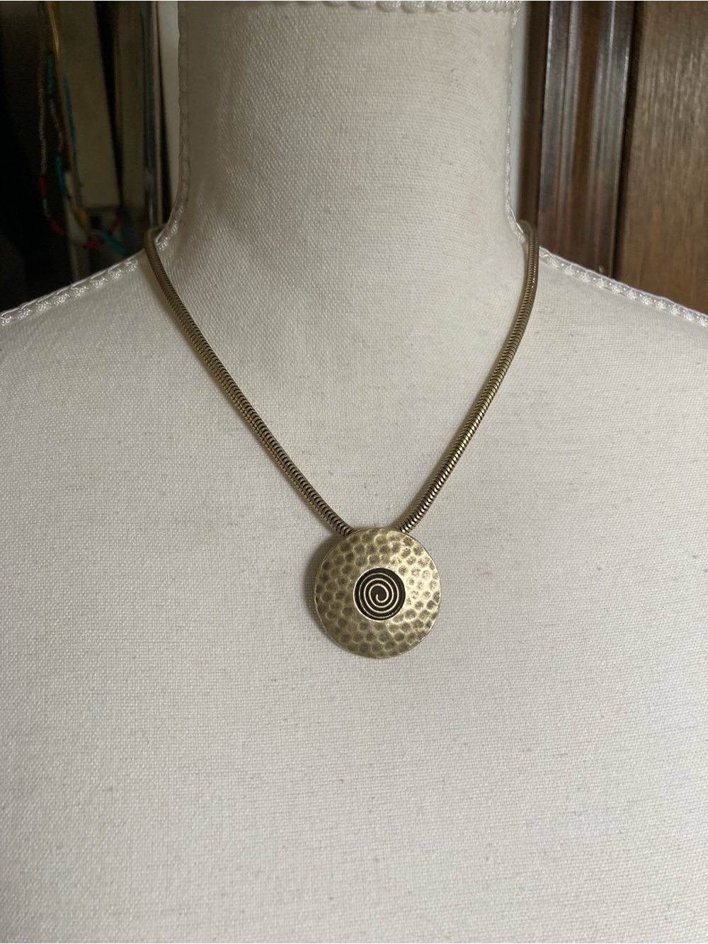 Gold Spiral Hammered Pendant Necklace - Women Jewelry